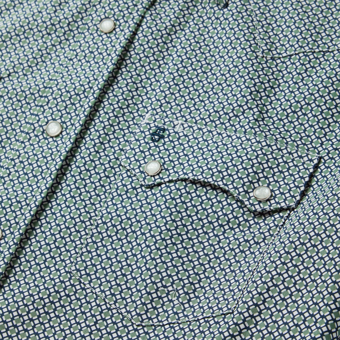 Green Circle Diamond Print Short Sleeve Western Shirt / Stetson
