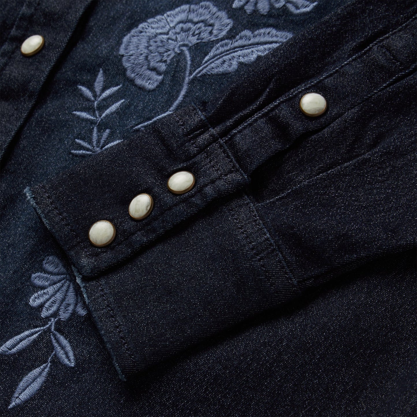 Blue Embroidered Dark Denim Snap Front Shirt / Stetson