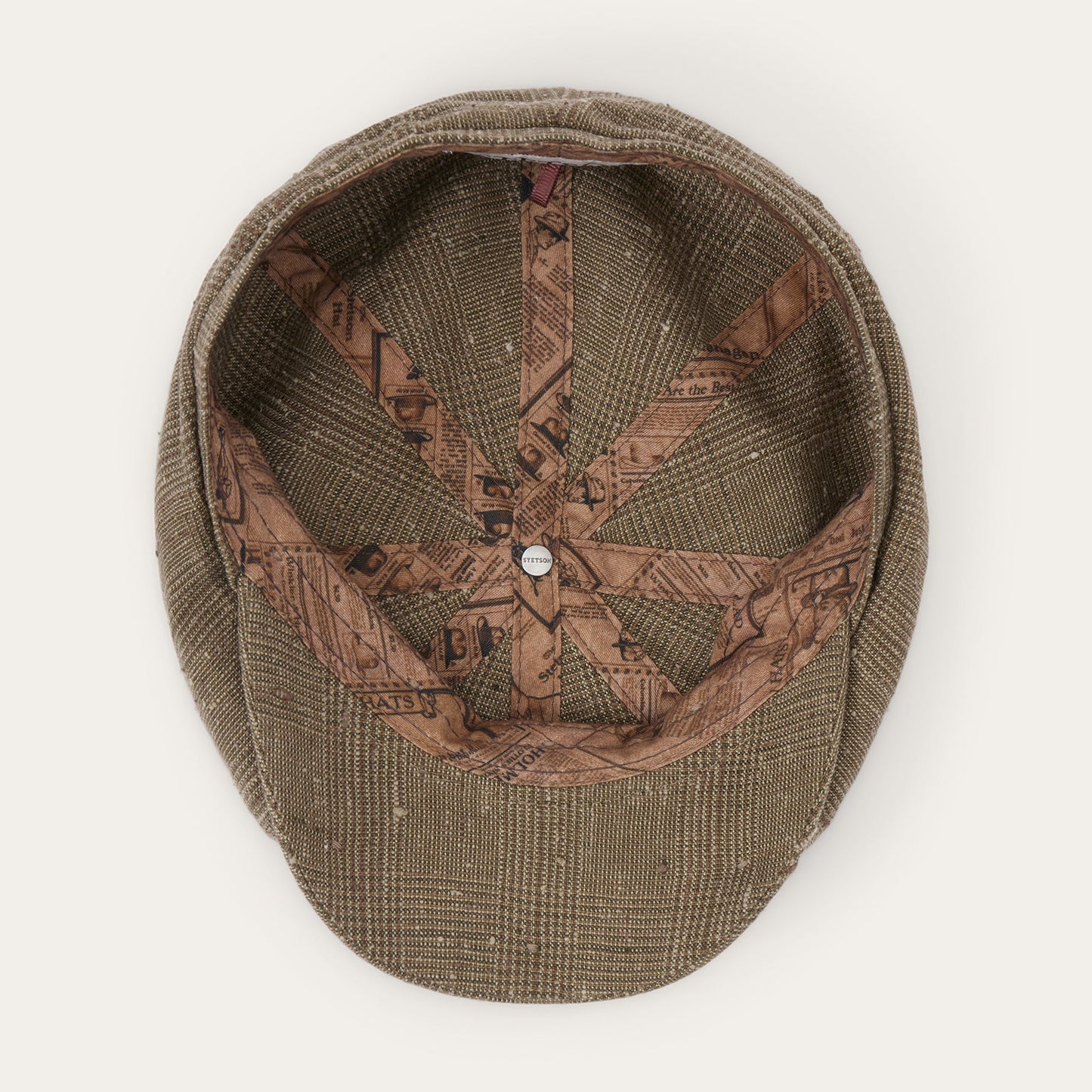 Olive Check Glen Check Linen/Silk Hatteras Cap / Stetson