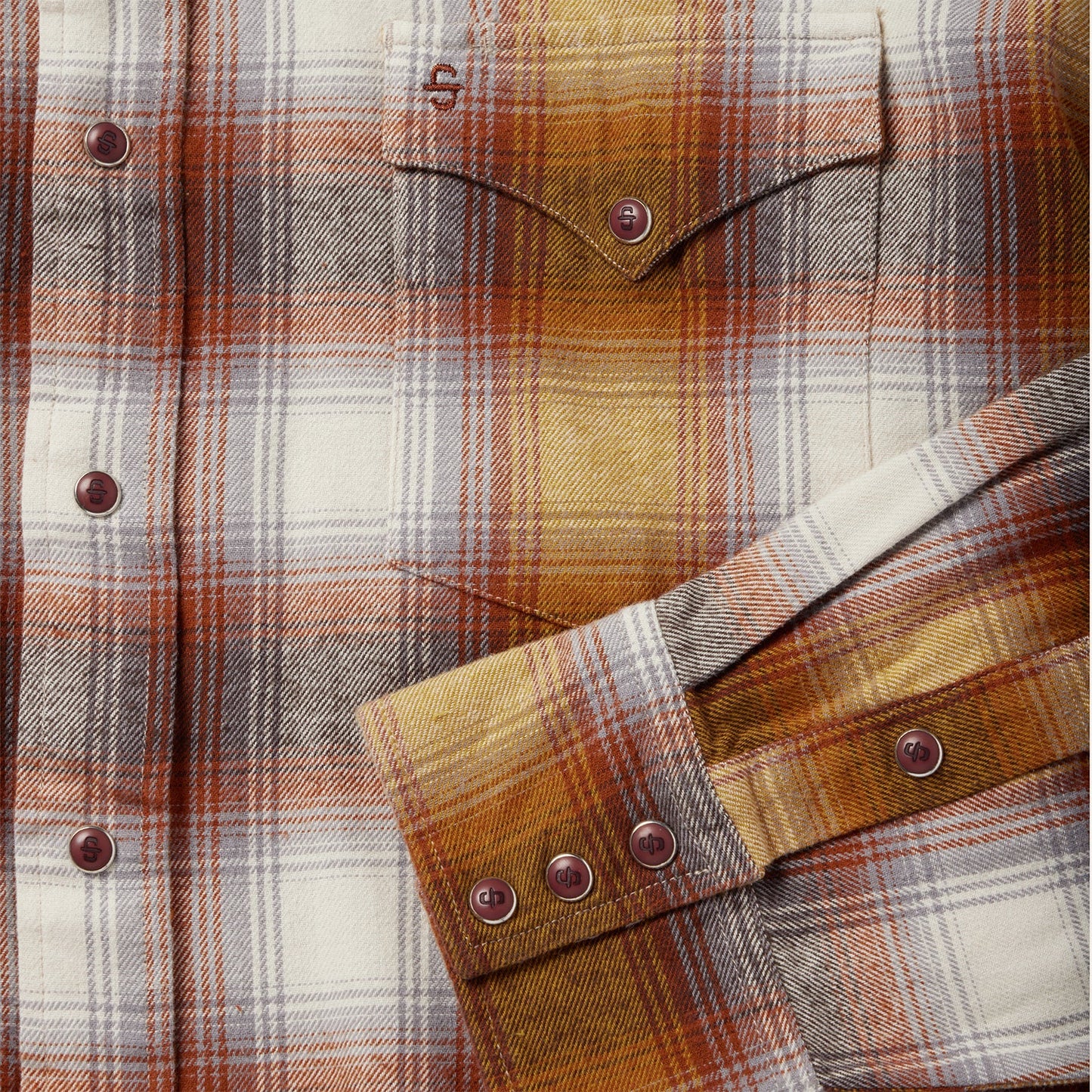 Brown Rust Plaid Flannel Western Shirt / Stetson