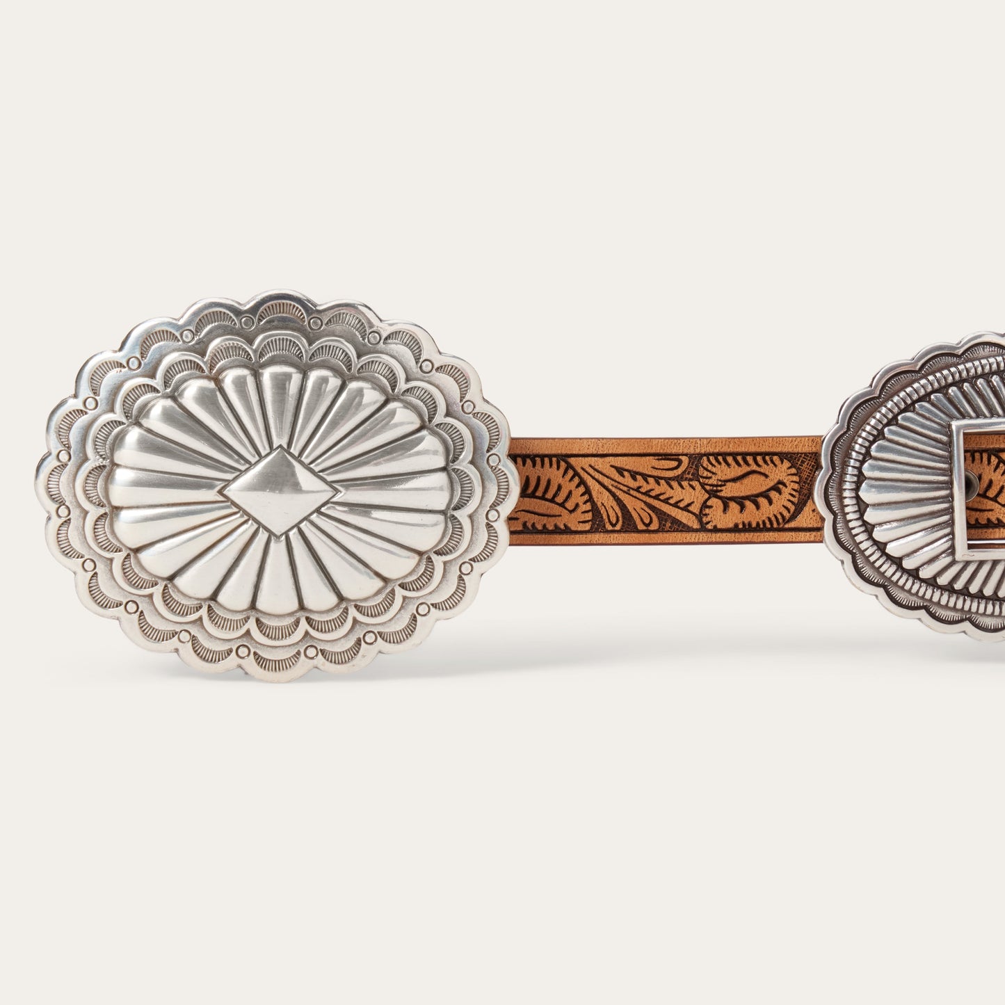 Brown Southwestern Tooled Concho Belt / Stetson