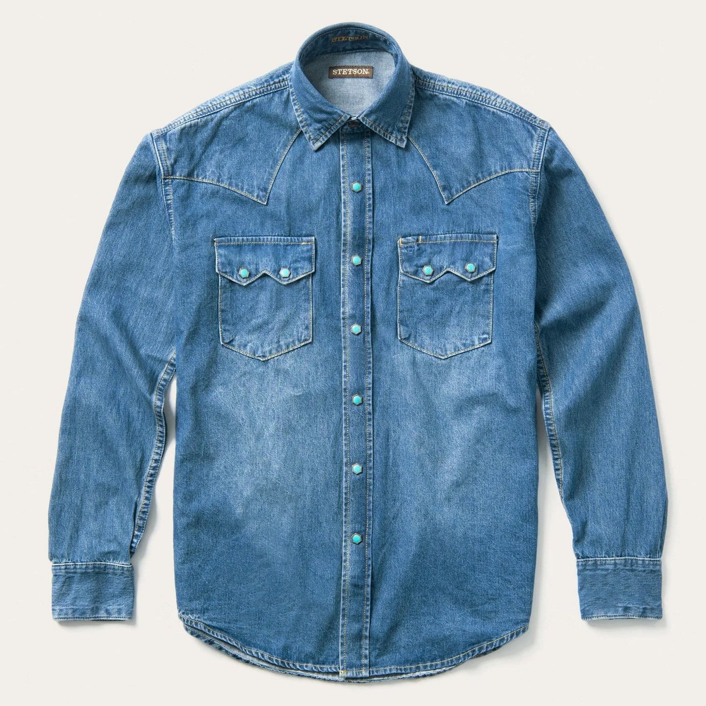Blue Turquoise Snap Western Denim Shirt / Stetson