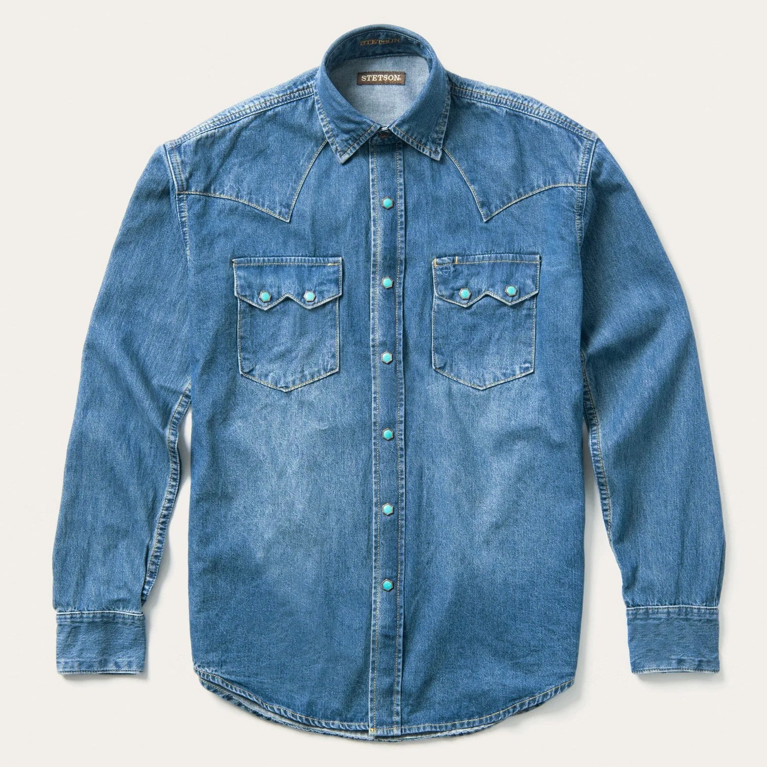 Blue Turquoise Snap Western Denim Shirt / Stetson