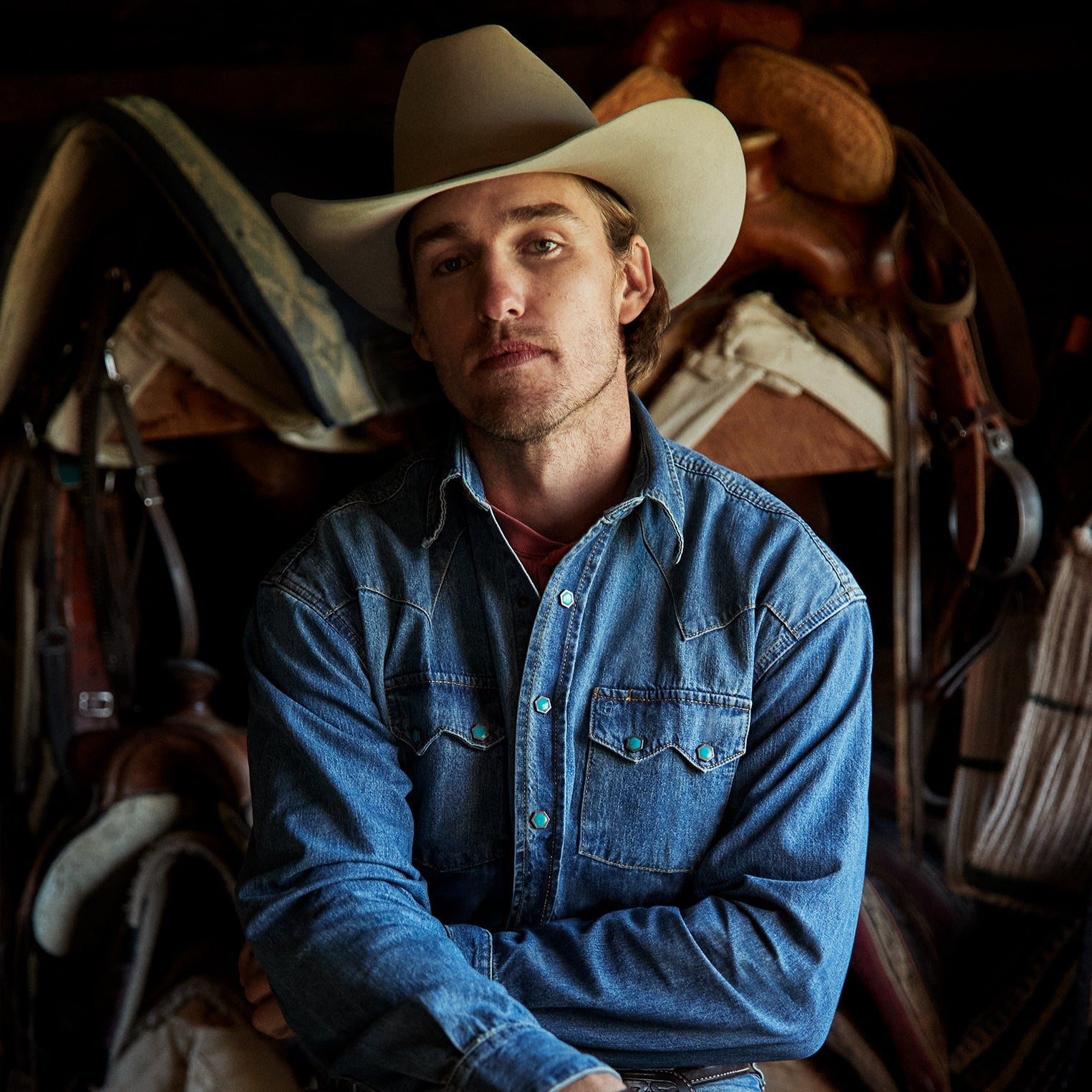Blue Turquoise Snap Western Denim Shirt / Stetson