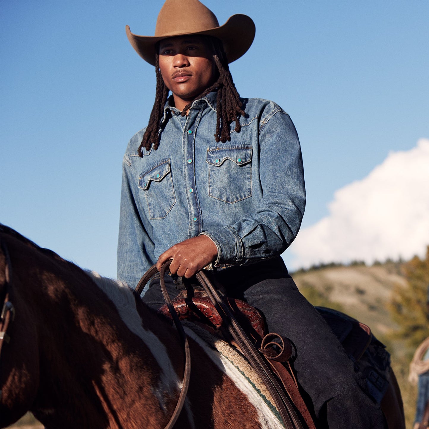 Blue Turquoise Snap Western Denim Shirt / Stetson