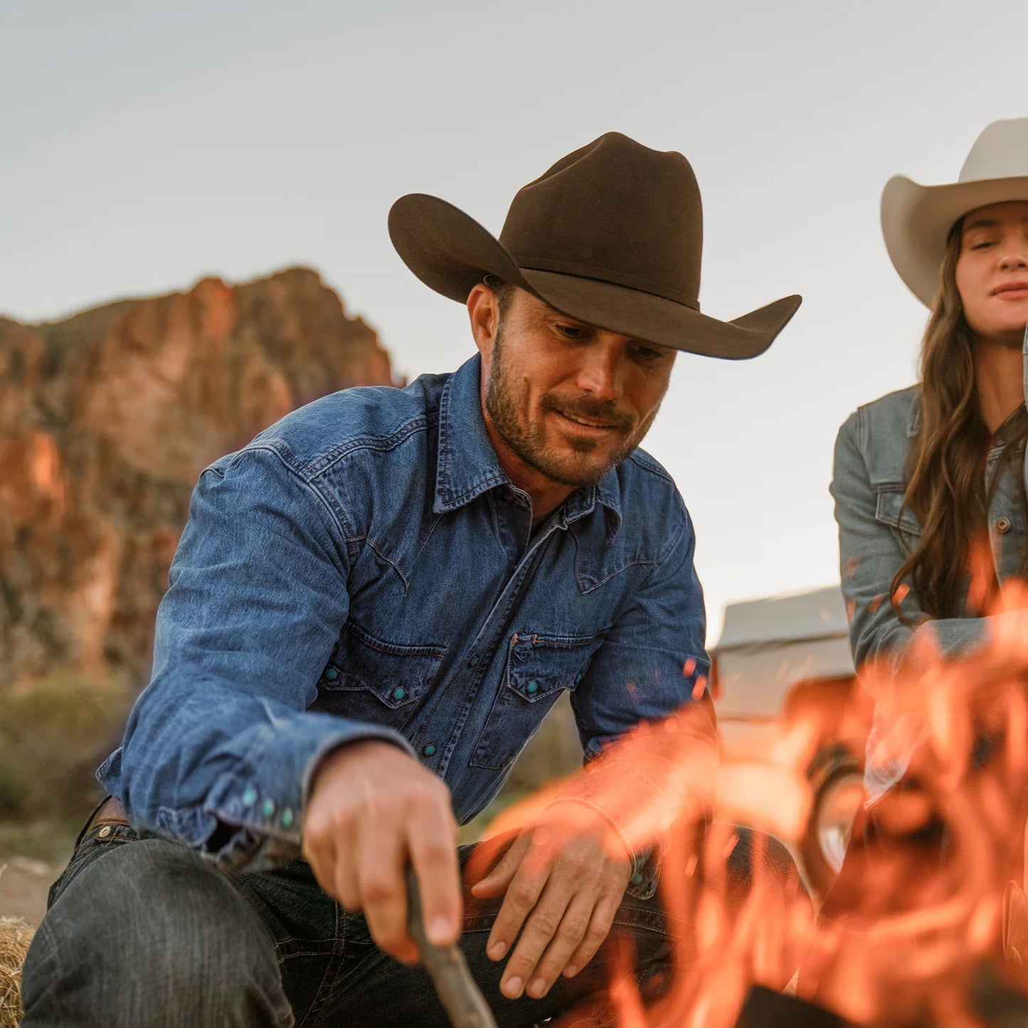 Blue Turquoise Snap Western Denim Shirt / Stetson