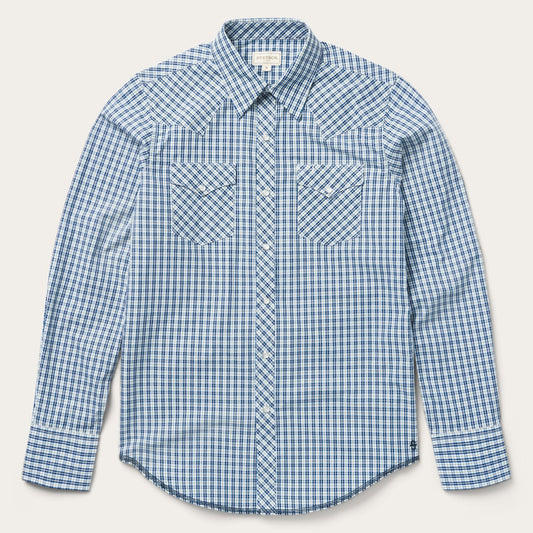 Blue Modern Snap Front Shirt in Mini Check / Stetson