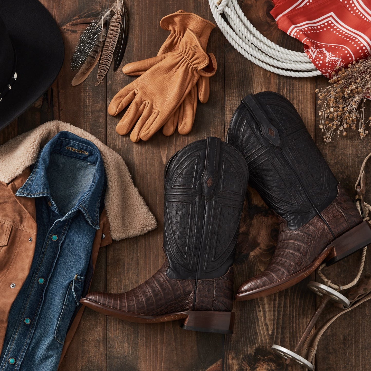 Brown Kaycee Brown Caiman Belly Cowboy Boot / Stetson