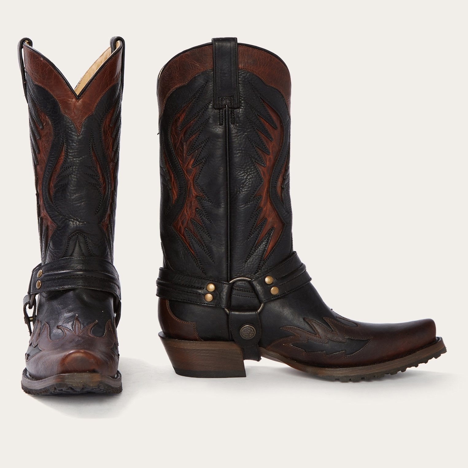 Brown Biker Outlaw Oiled Leather Cowboy Boot / Stetson