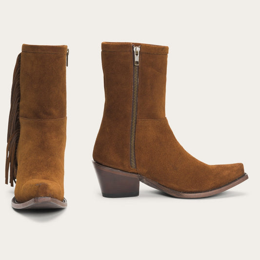 Brown Halle Suede Fringe Side Zip Boot / Stetson