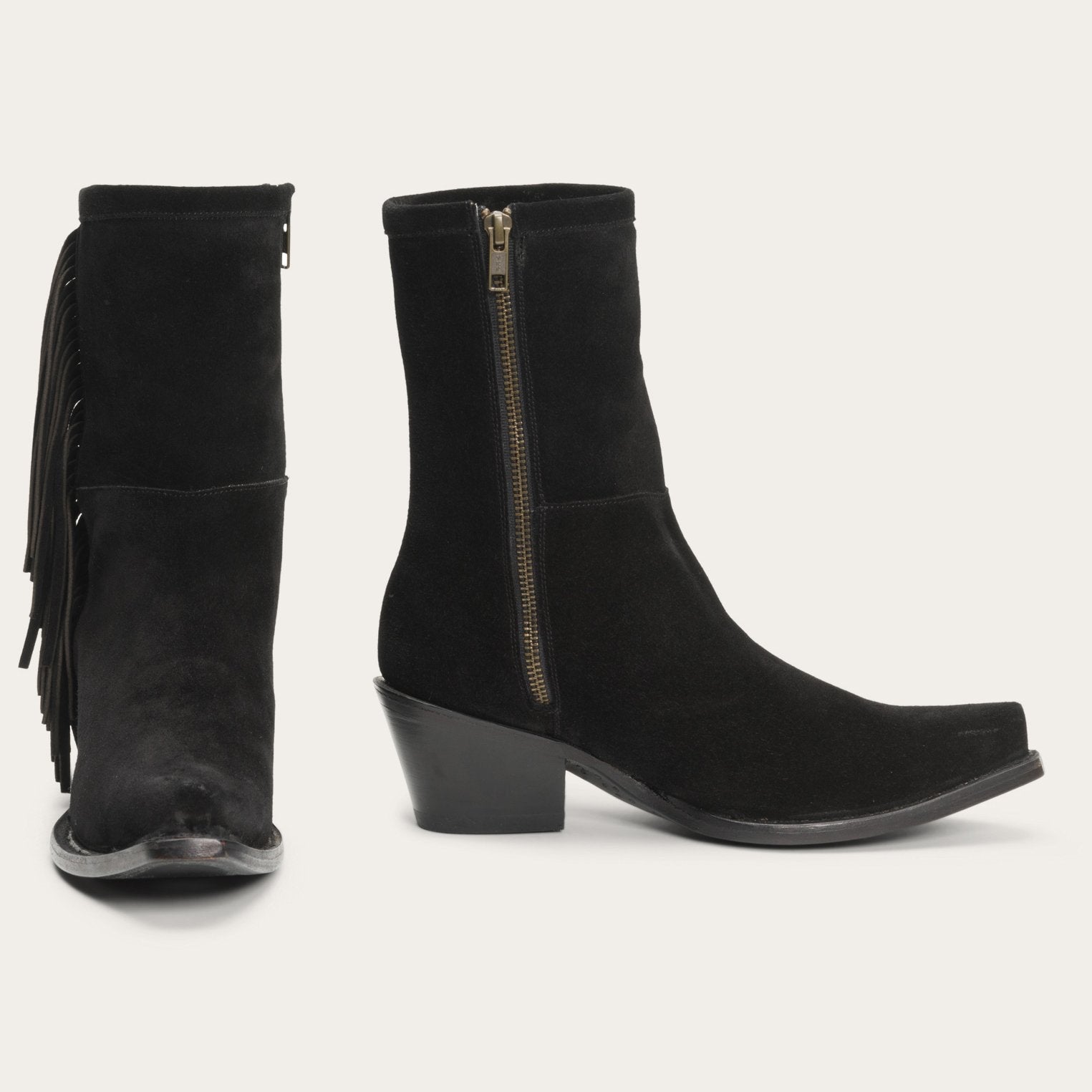 Black Halle Suede Fringe Side Zip Boot / Stetson