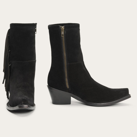 Black Halle Suede Fringe Side Zip Boot / Stetson