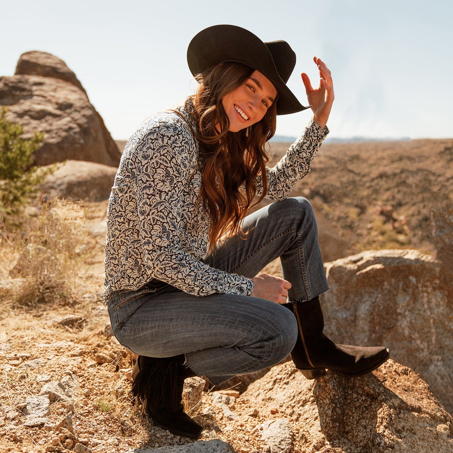 Black Halle Suede Fringe Side Zip Boot / Stetson