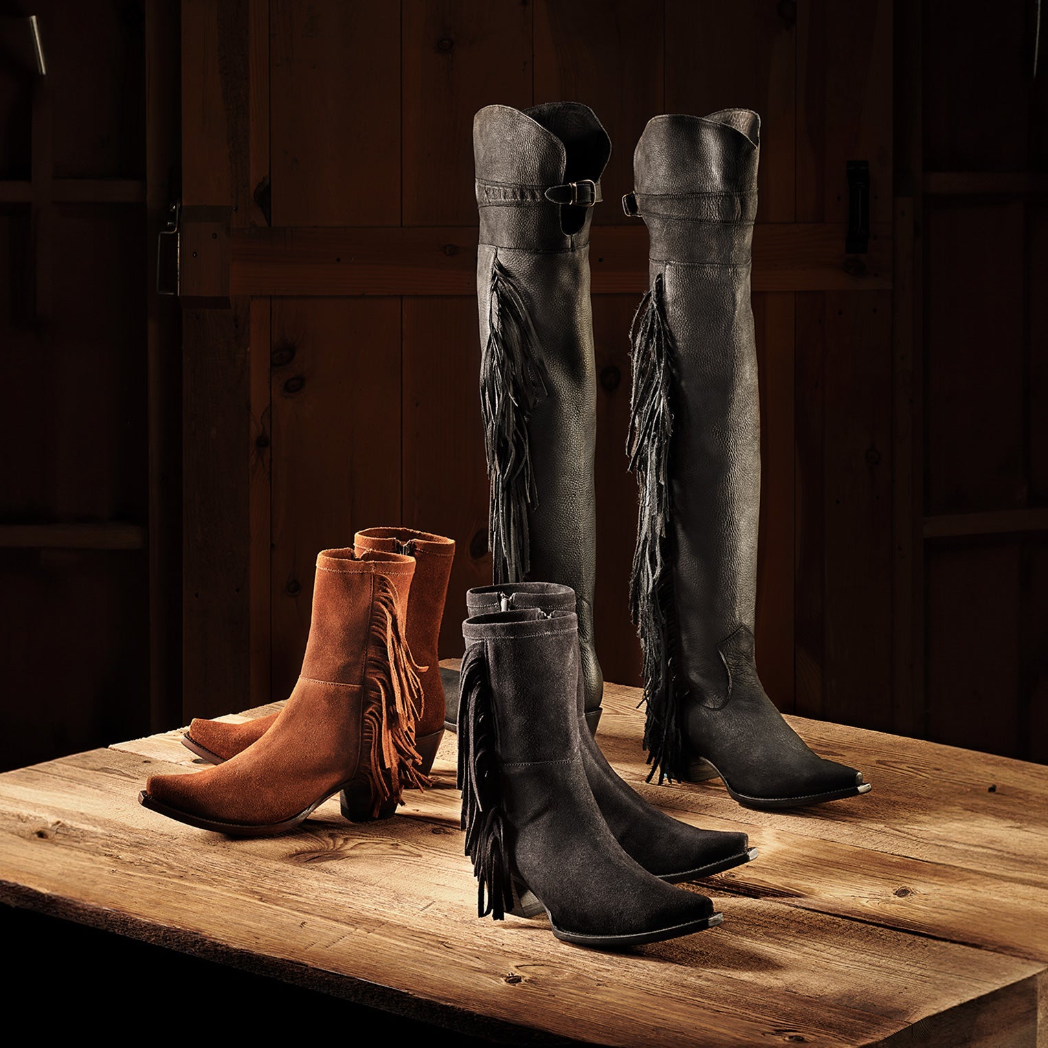 Black Halle Suede Fringe Side Zip Boot / Stetson