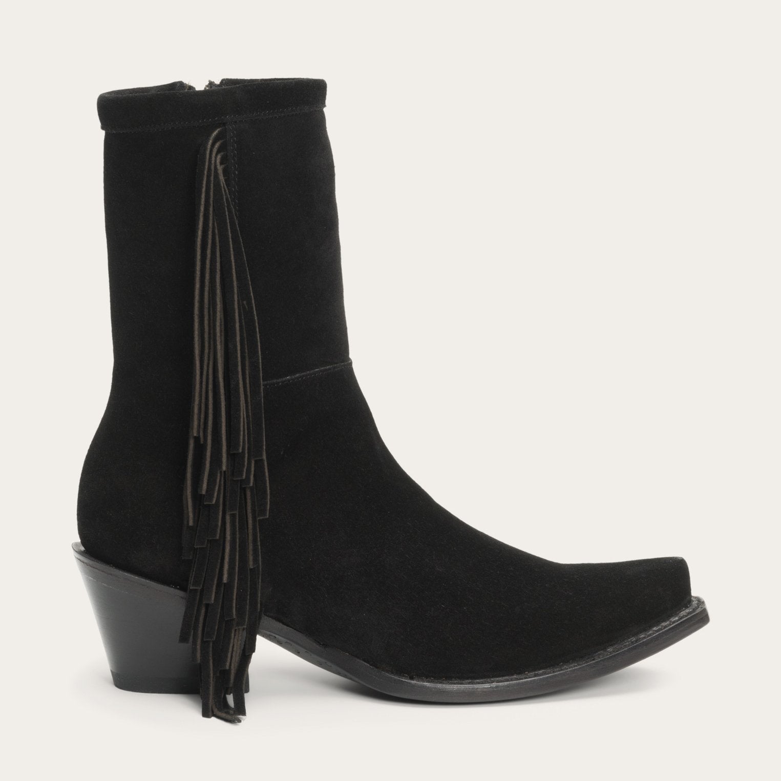 Black Halle Suede Fringe Side Zip Boot / Stetson
