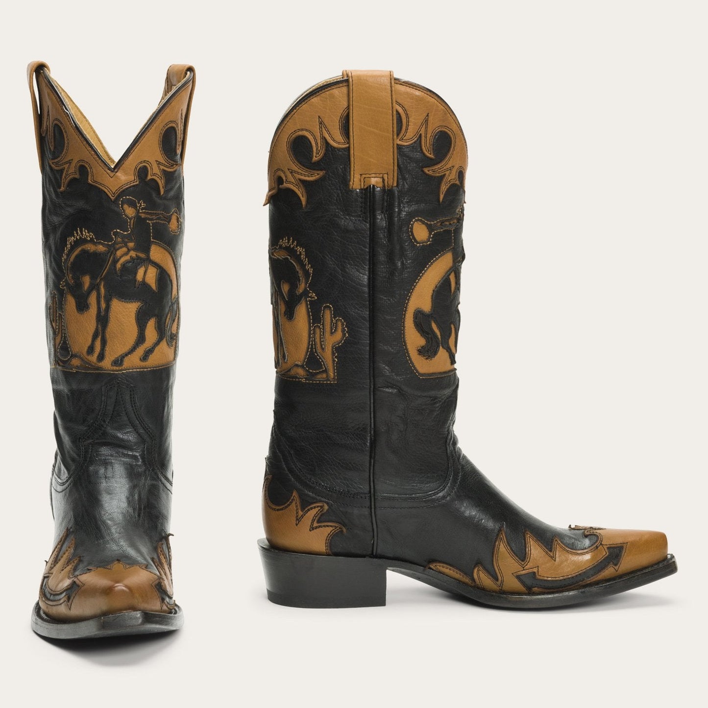 Black Faye Cowgirl & Horse Underlay Leather Boot / Stetson