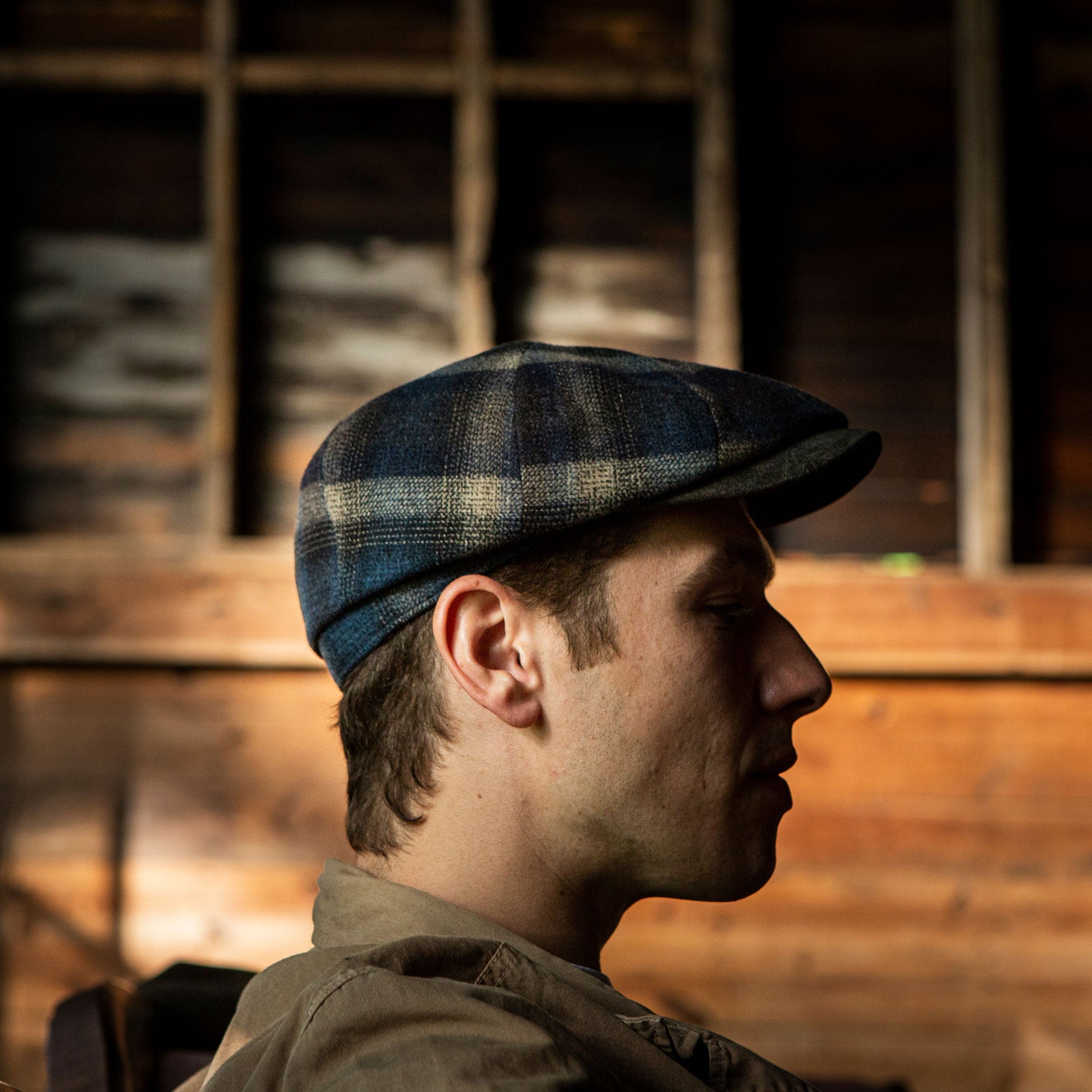 Blue Beige Check Ivy Virgin Wool Cap / Stetson
