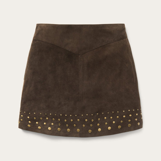 Brown Lamb Suede Skirt with Nailheads / Stetson