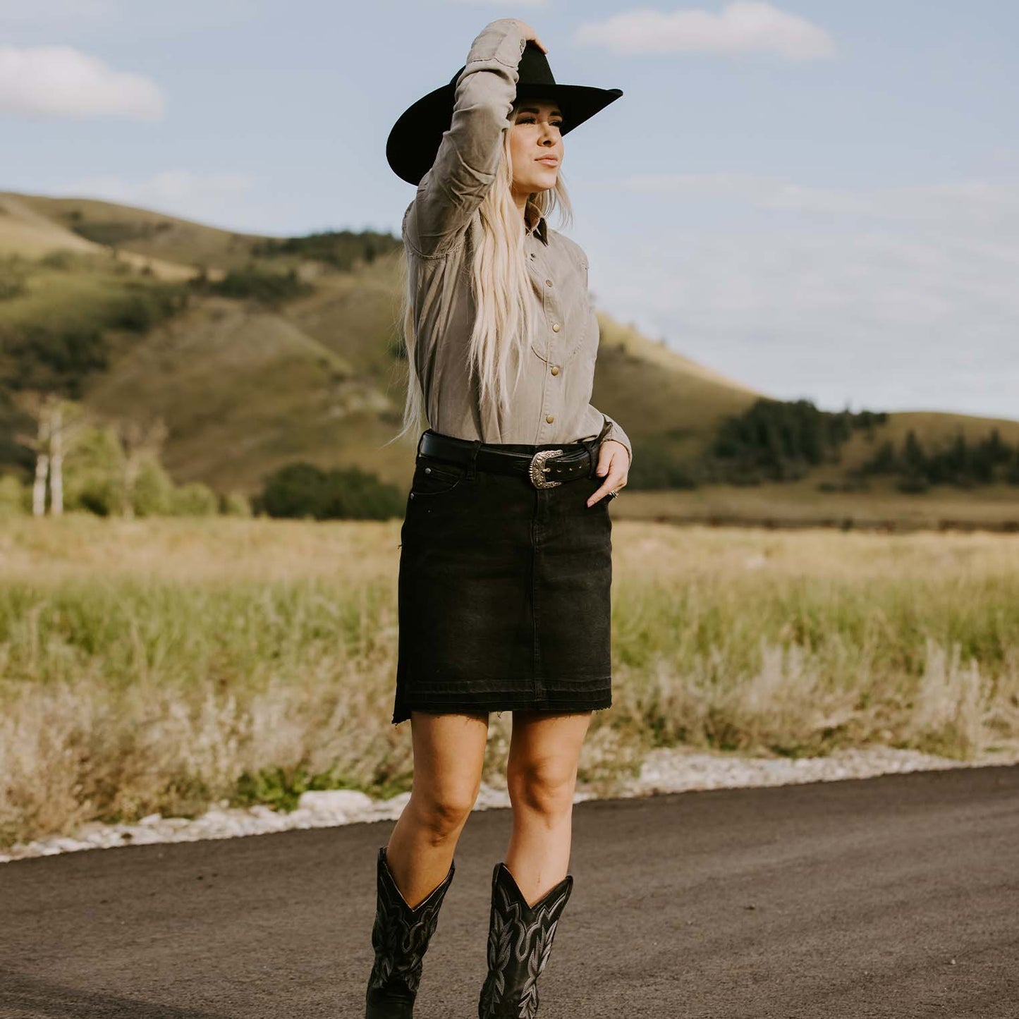 Black Black Denim 5-Pocket Skirt / Stetson