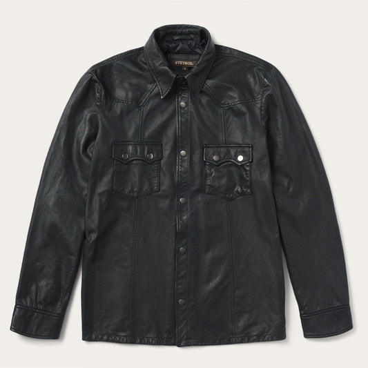 Black Leather Western Shirt Jacket / Stetson