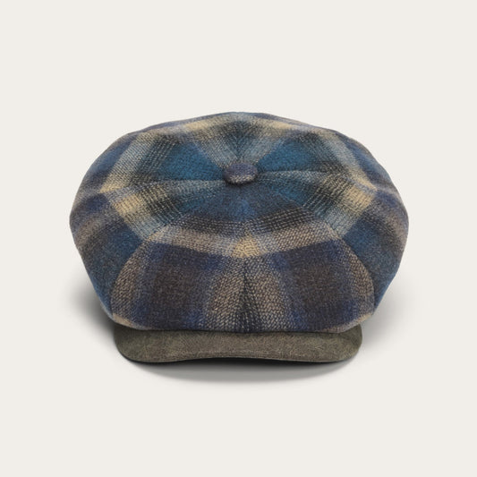 Blue/Beige Check Hatteras Virgin Wool Cap / Stetson