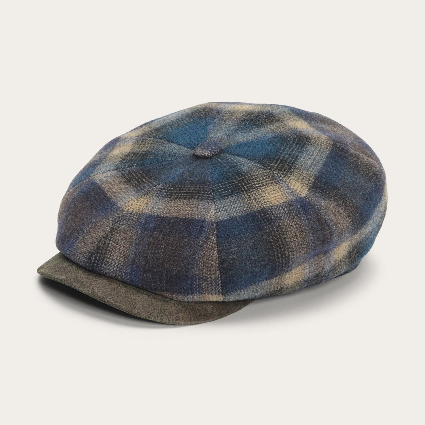 Blue/Beige Check Hatteras Virgin Wool Cap / Stetson