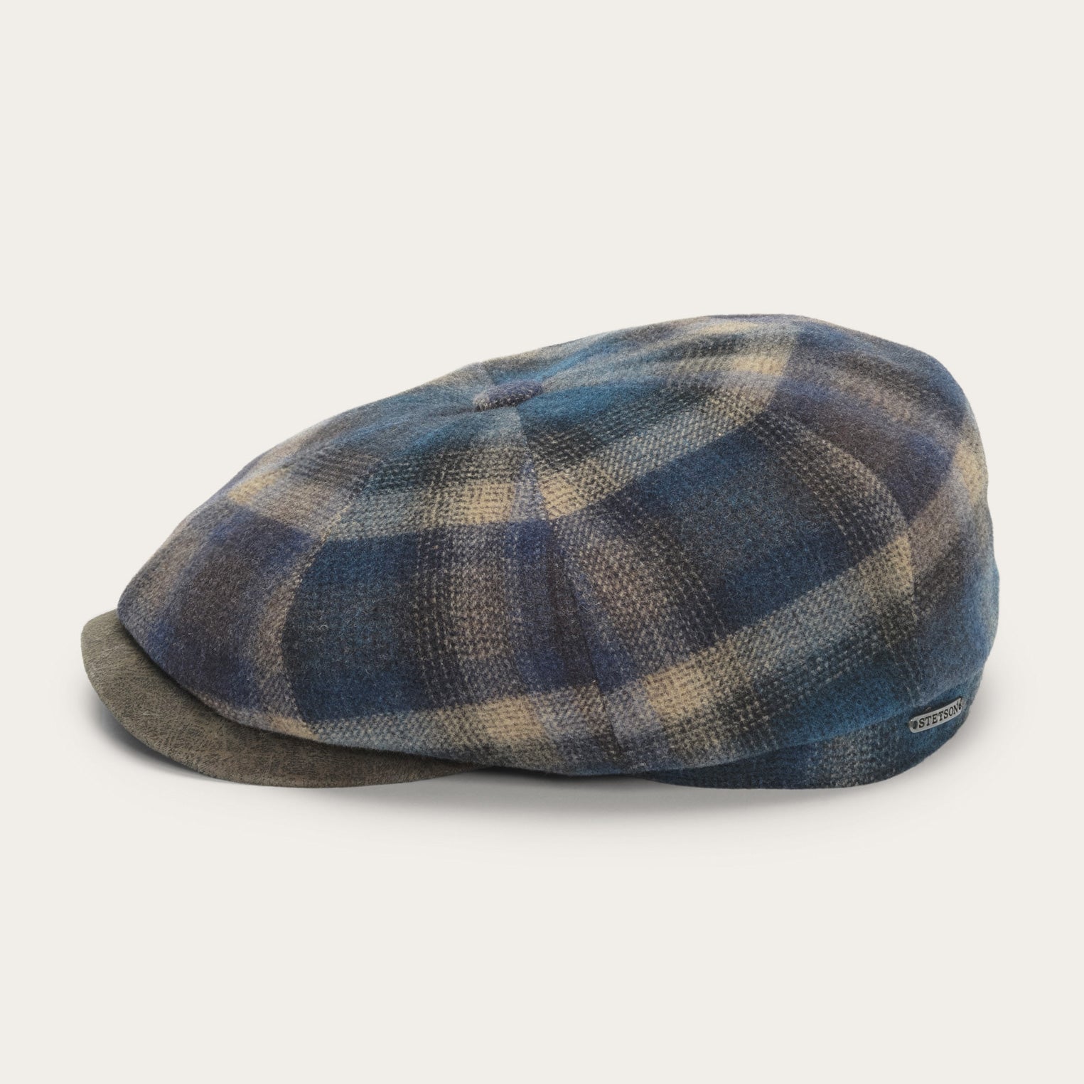 Blue/Beige Check Hatteras Virgin Wool Cap / Stetson