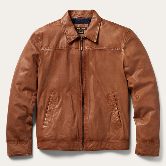 Brown Zip-Front Lightweight Leather Jacket / Stetson