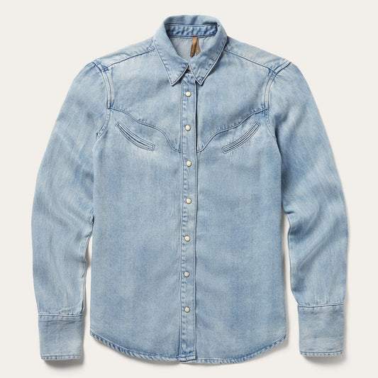 Blue Curved Yoke Western Denim Shirt / Stetson