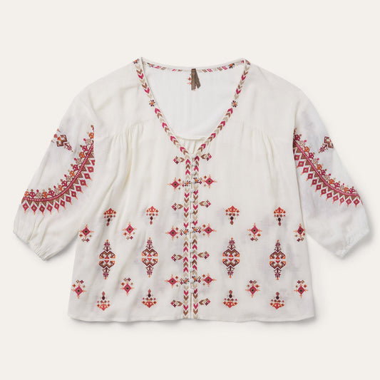 White Dobby Peasant Blouse / Stetson