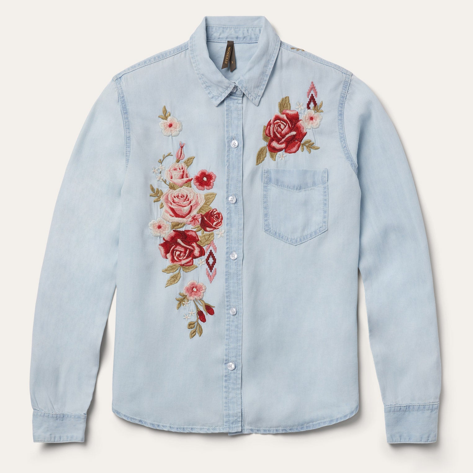 Blue Long-Sleeved Embroidered Shirt / Stetson