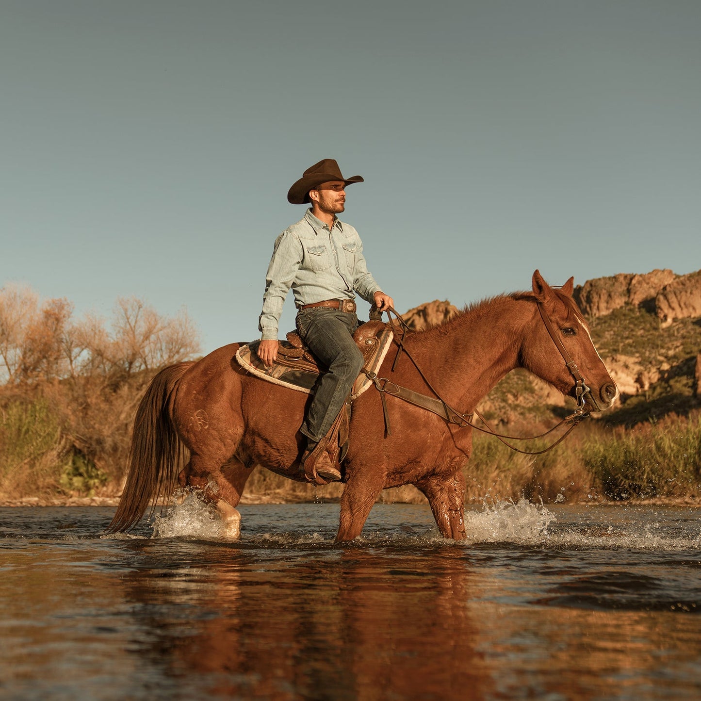 Blue Long-Sleeved Denim Shirt / Stetson