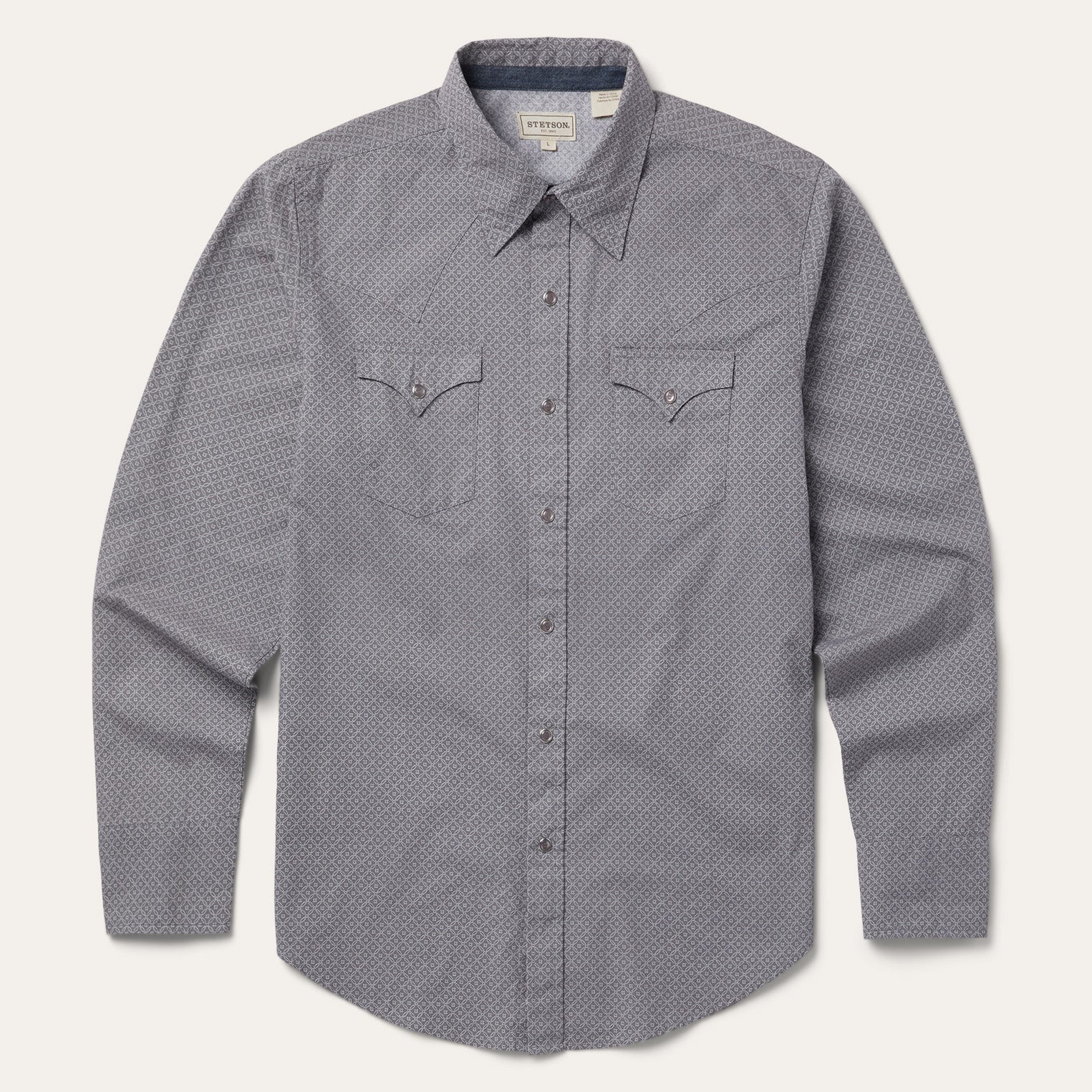 Grey Diamond Print Western Shirt / Stetson