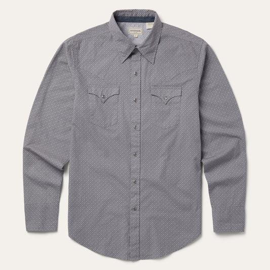 Grey Diamond Print Western Shirt / Stetson