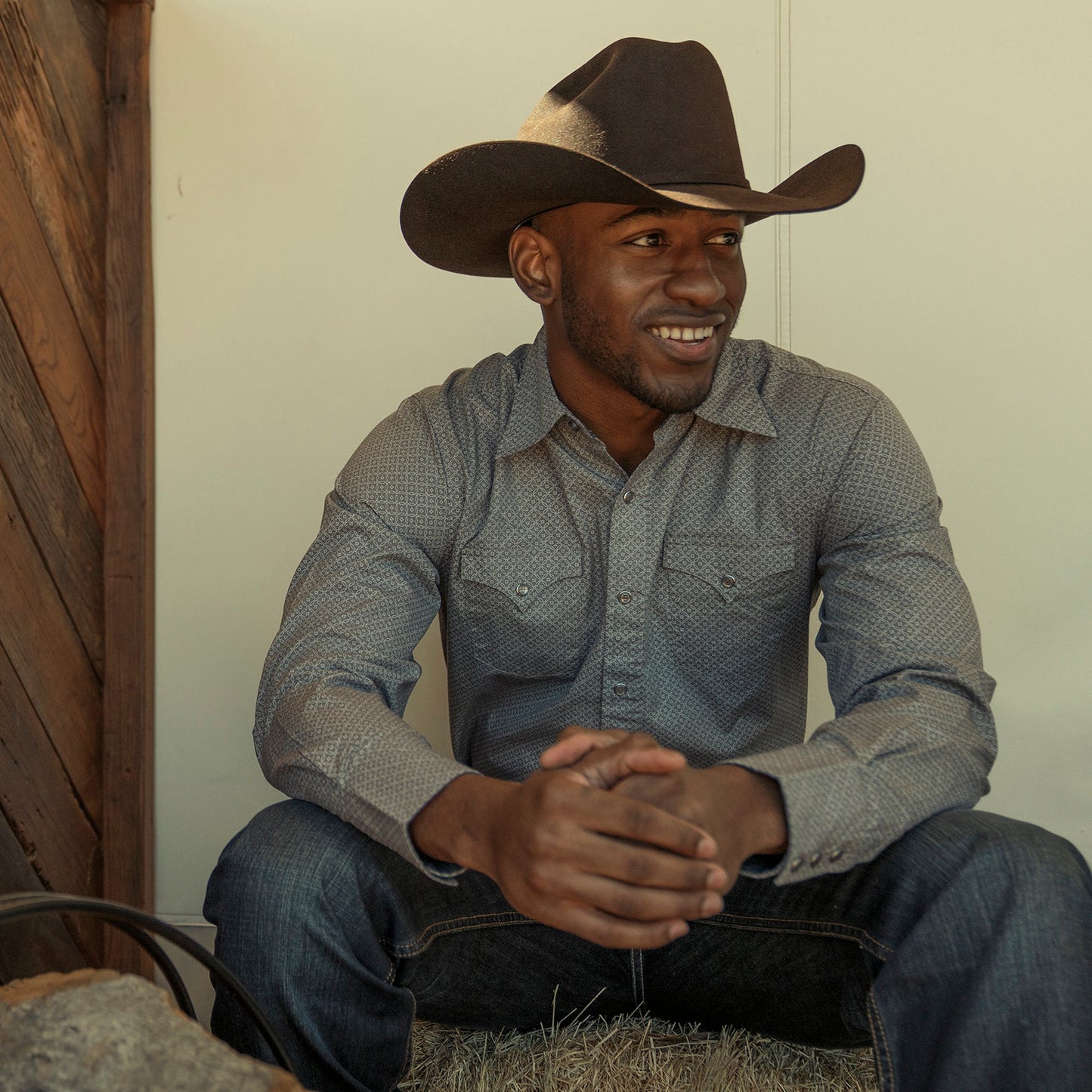 Grey Diamond Print Western Shirt / Stetson