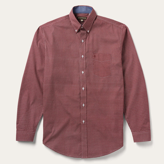 Red Micro Print Button-Front Shirt / Stetson