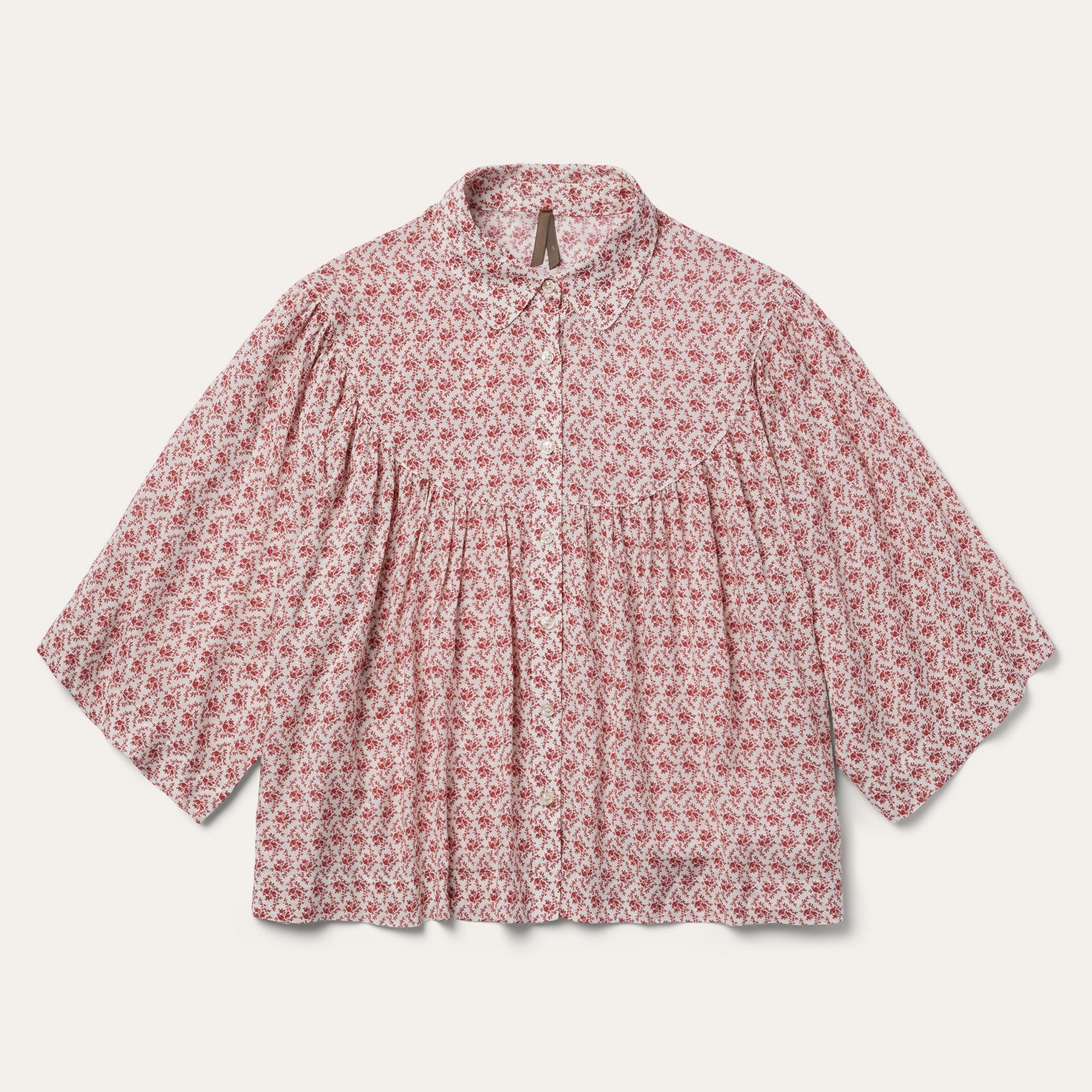 Red Short-Sleeved Cottage Floral Blouse / Stetson