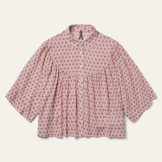 Red Short-Sleeved Cottage Floral Blouse / Stetson