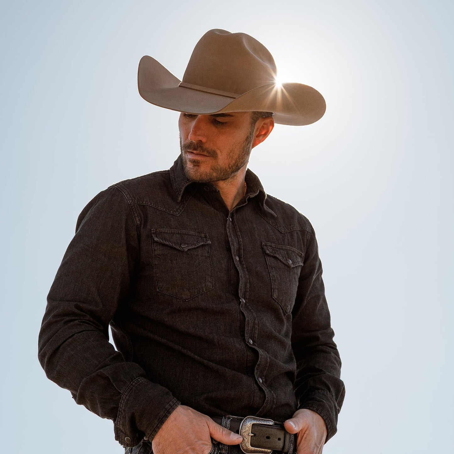 Black Modern Denim Western Shirt / Stetson