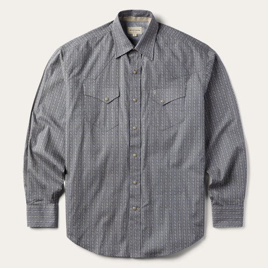 Grey Horseshoe Stripe Print Shirt / Stetson