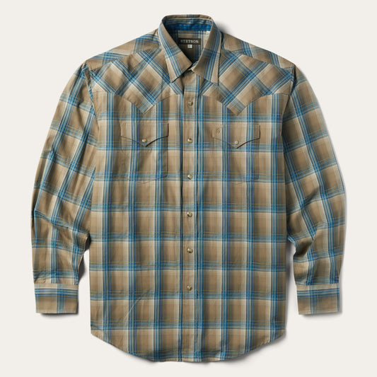 Brown Khaki Ombre Plaid Shirt / Stetson