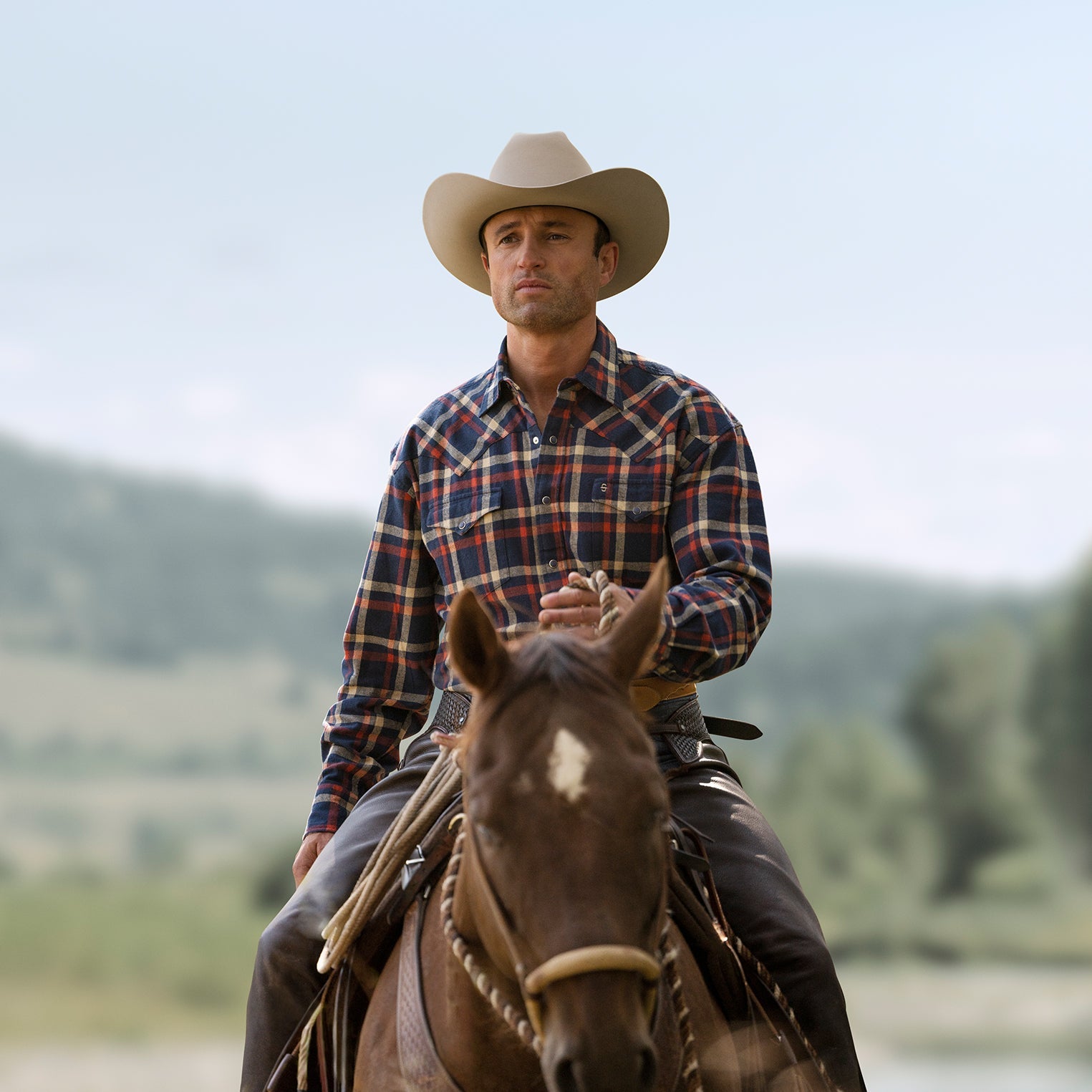 Blue Brushed Twill Plaid Shirt / Stetson