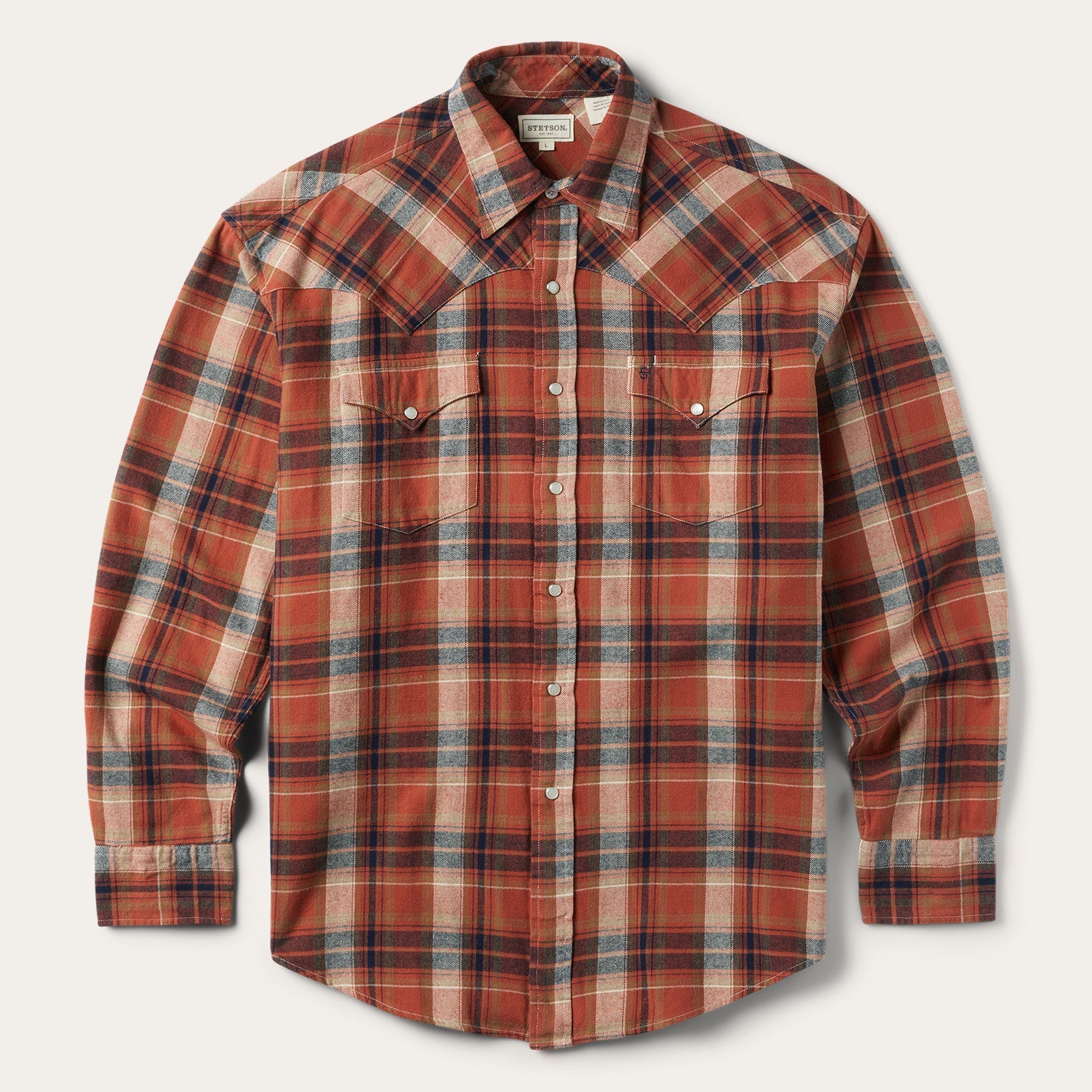 Orange Brushed Twill Plaid Shirt / Stetson