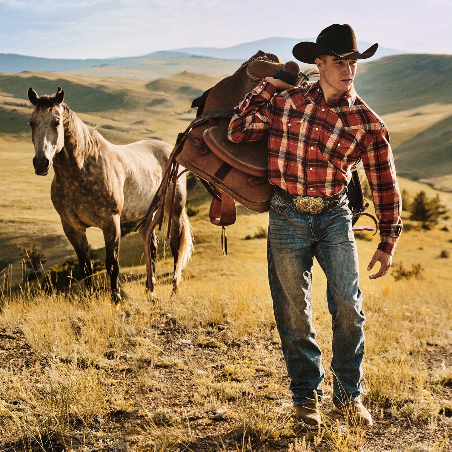 Orange Brushed Twill Plaid Shirt / Stetson