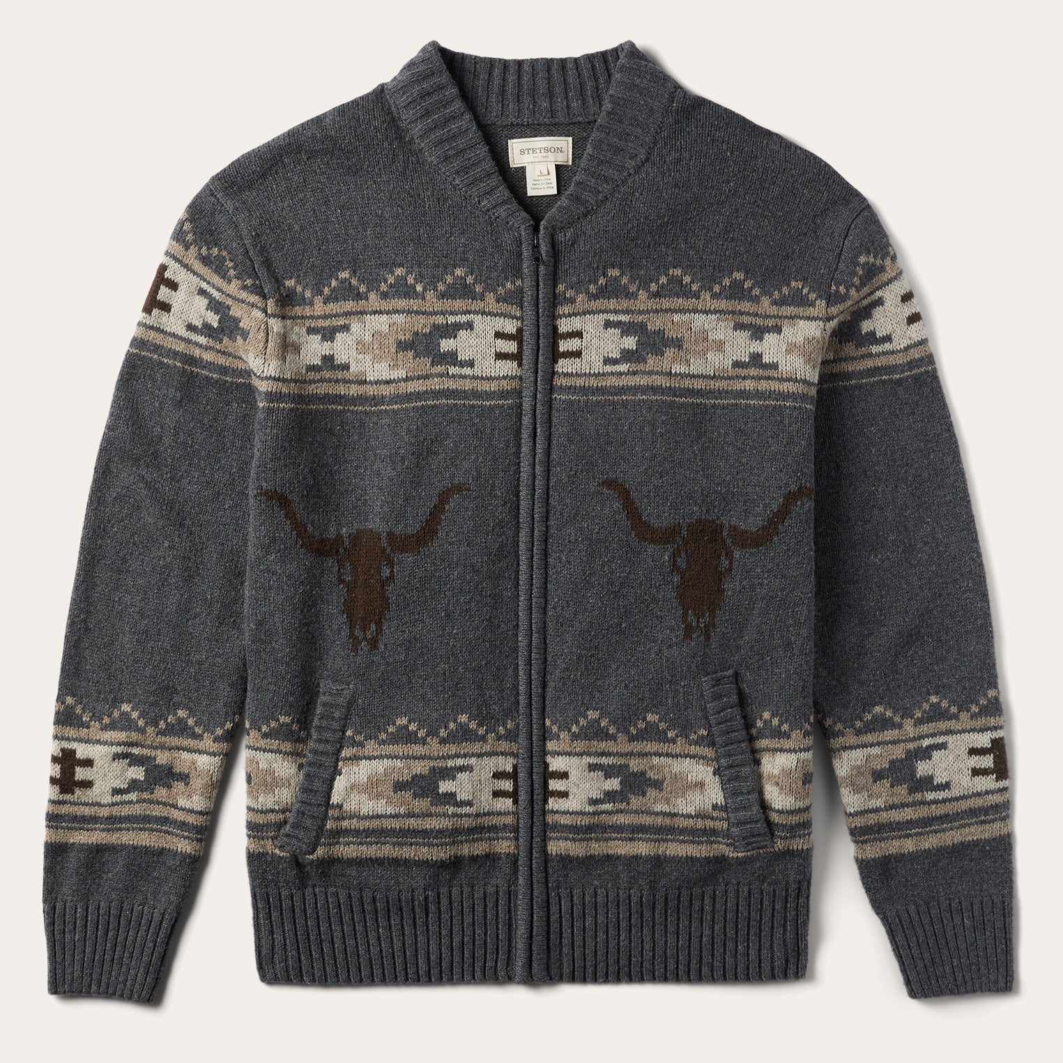 Grey Longhorn Cardigan / Stetson