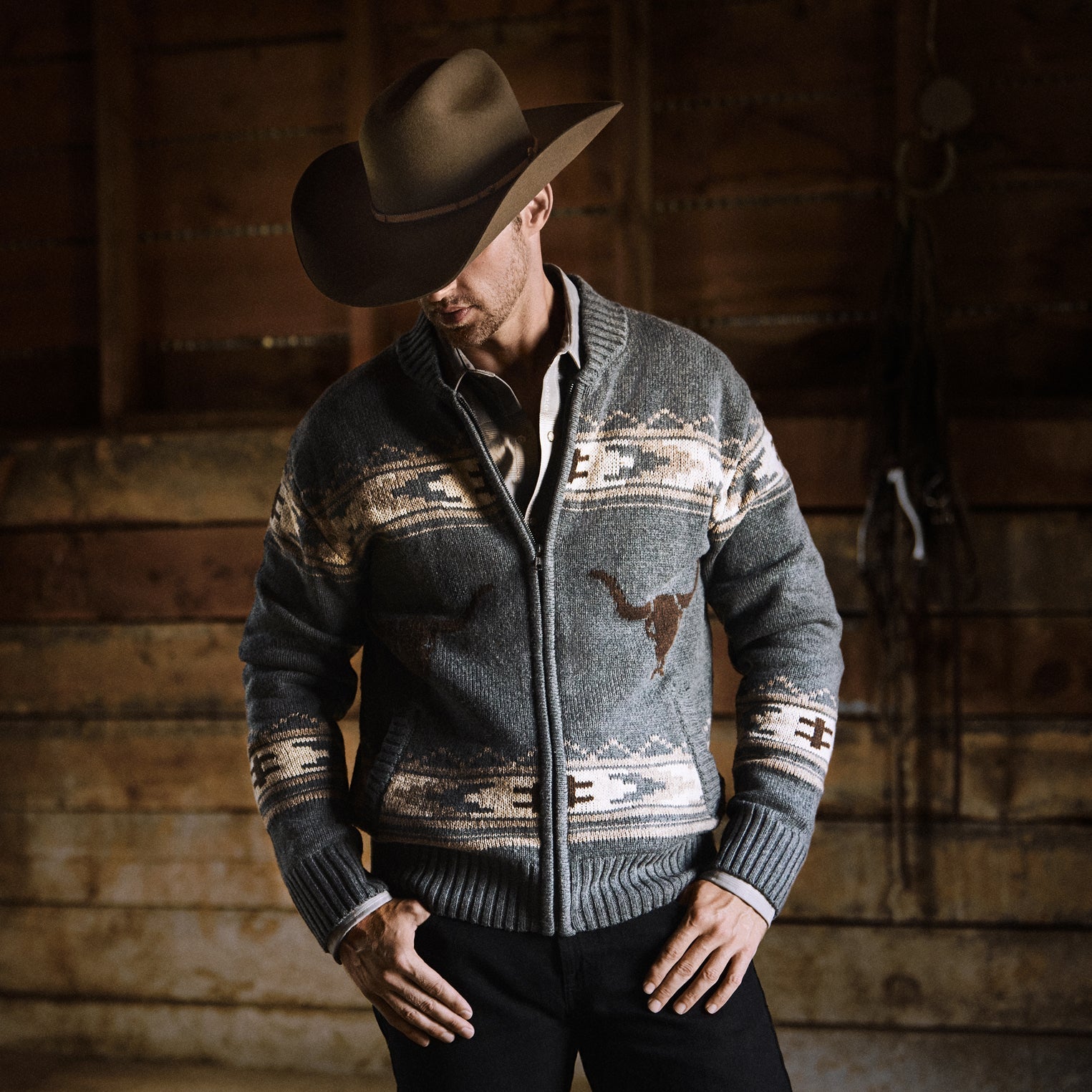 Grey Longhorn Cardigan / Stetson