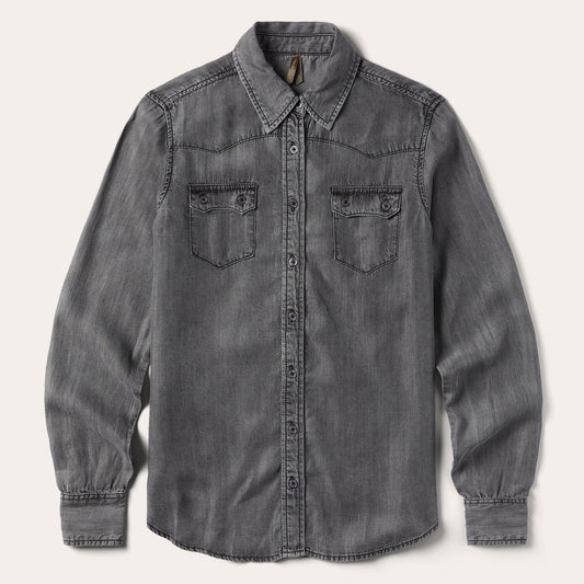 Washed Black Boyfriend Fit Denim Shirt / Stetson