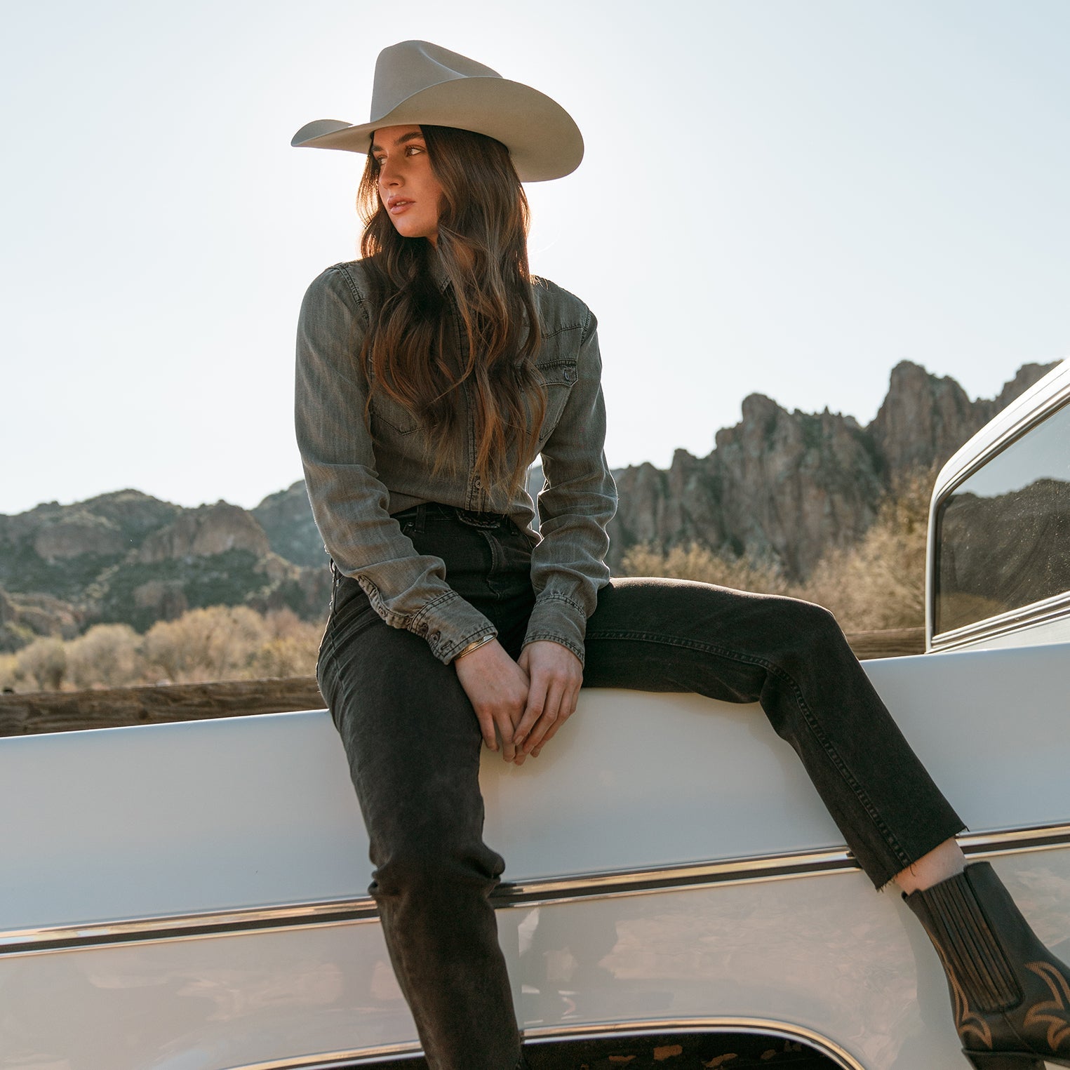 Washed Black Boyfriend Fit Denim Shirt / Stetson
