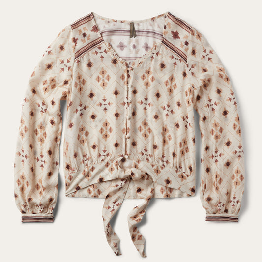 White Gaucho Print Herringbone Blouse / Stetson