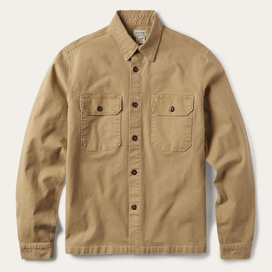 Brown Camel Stretch Canvas Shirt Jacket / Stetson